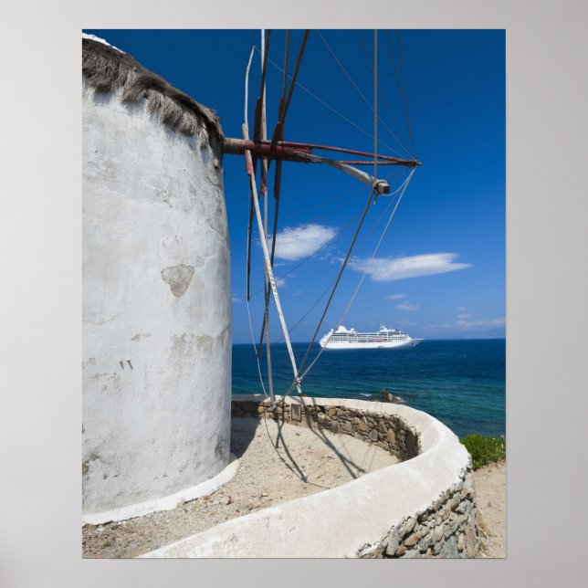 Poster Grèce, Iles des Cyclades, Mykonos, Vieux moulin (Devant)