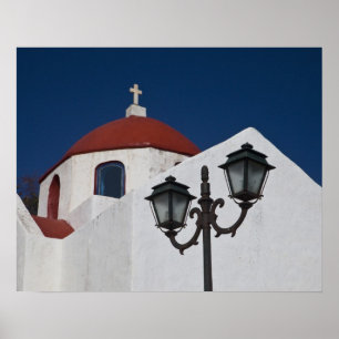 Poster Grèce, Mykonos, Chapelle au dôme rouge et