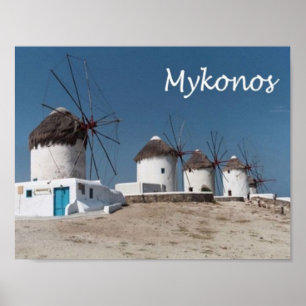 Poster Grèce - Mykonos - Windmills -