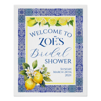 Poster Grecian Blue & Lemon Fête des mariées Welcome Post