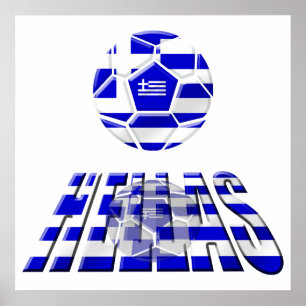 Poster Greece Soccer Hellas Logo Soccer Ball Gifts