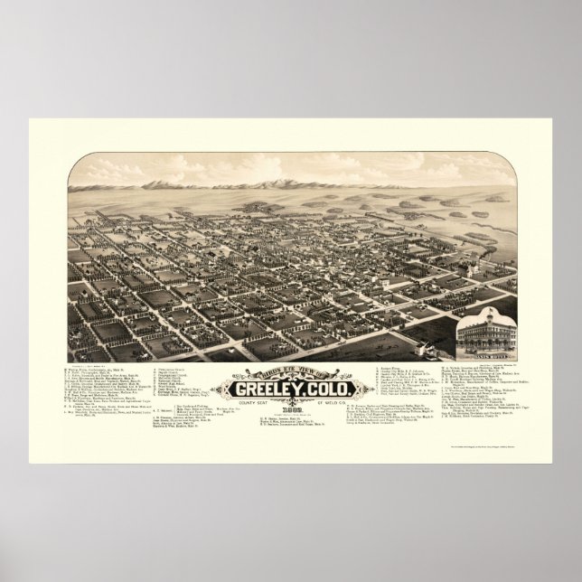 Poster Greeley, CO Carte panoramique - 1882 (Devant)