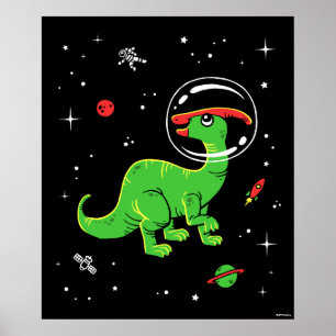 Poster Green and Red Parasaurolophus Dinos In Space