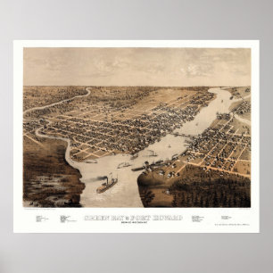 Poster Green Bay, carte panoramique de WI - 1867