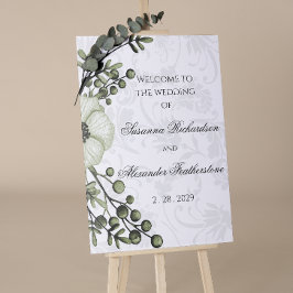 Poster Green Berry Wreath Boho Mariage damassé Bienvenue