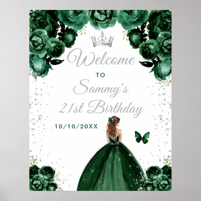 Poster Green Brown Cheveux Princesse Accueil d'anniversai (Devant)