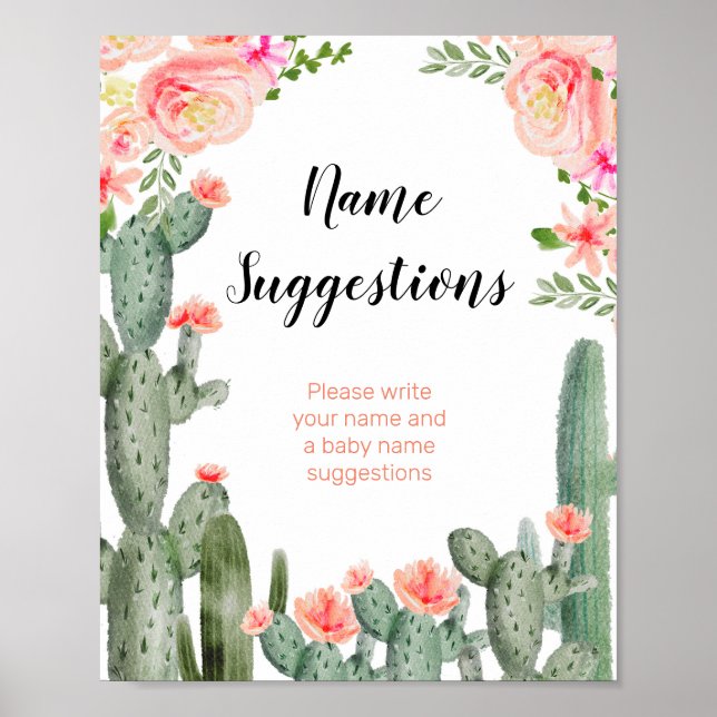 Poster Green Cactus floral Nom Suggestions (Devant)