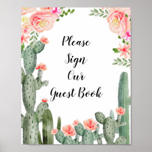 Poster Green Cactus S'il vous plaît signer notre livre d'