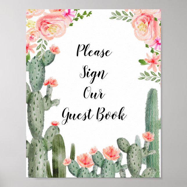 Poster Green Cactus S'il vous plaît signer notre livre d' (Devant)
