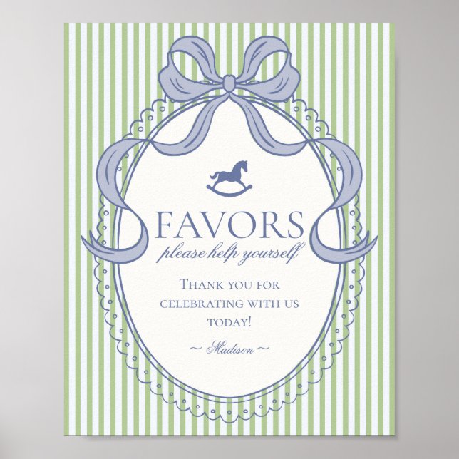 Poster Green Coquette Bow Rocking Horse Favors Sign (Devant)