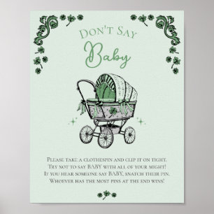 Poster Green Don't Say Baby Winter Baby shower Jeu