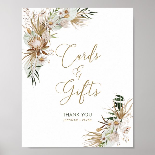 Poster Green & Gold Boho Botanical Wedding Cartes & Cadea (Devant)