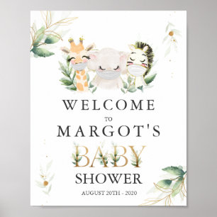 Poster Green Gold Safari Animaux Conduite Par Baby shower
