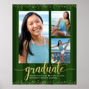 Poster Green Graduation 3 Photo Gold Parties scintillant 