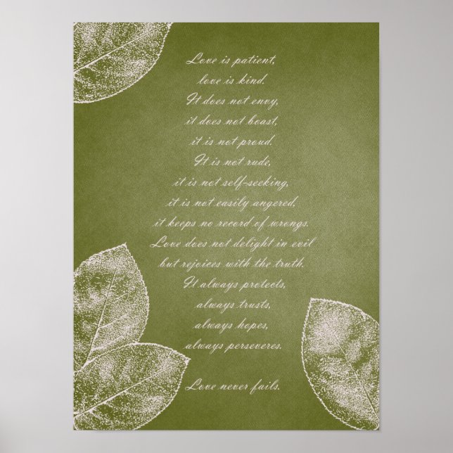 Poster Green grunge leaves (Devant)