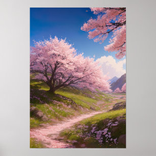 Poster Green Hills et Cherry Blossom Path