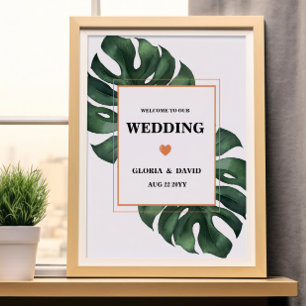Poster Green Monstera Leaf  Welcome Wedding 