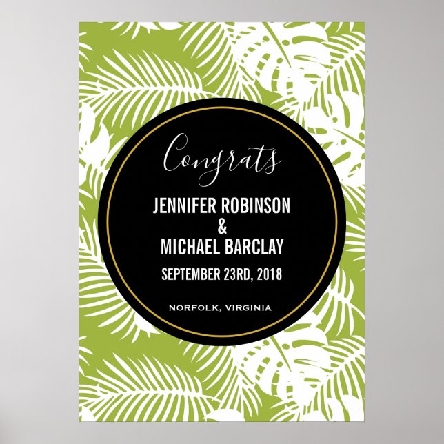 Poster Green Palm Leaves Rainforest Pattern (Devant)