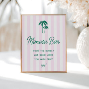 Poster Green Palms Pink Stripes Mimosa Bar