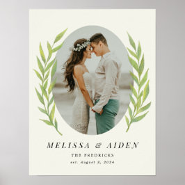 Poster Green Simple Branch Oval Mariage Photo établie