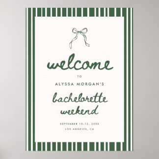 Poster Green Stripe Coquette Bachelorette Weekend Welcome