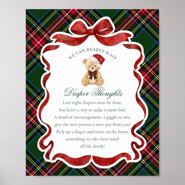 Poster Green Tartan Plaid Christmas Bear Diaper Thoughts (Devant)