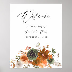 Poster Green & Terra Cotta Floral Bienvenue