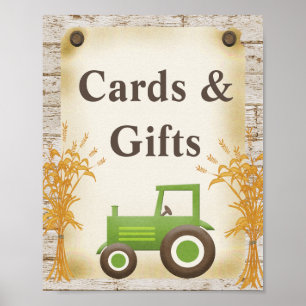 Poster Green Tractor Cards and Gifts Baby Shower Sign