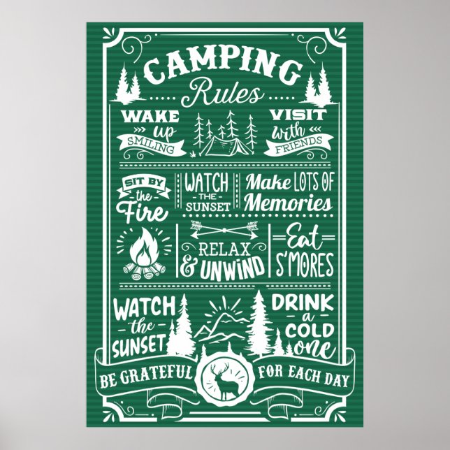 Poster Green White Camping Rules (Devant)