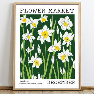 Poster Green White Narcisse Décembre Marché aux fleurs de