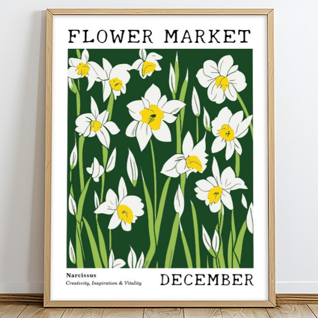 Poster Green White Narcisse Décembre Marché aux fleurs de (Créateur téléchargé)
