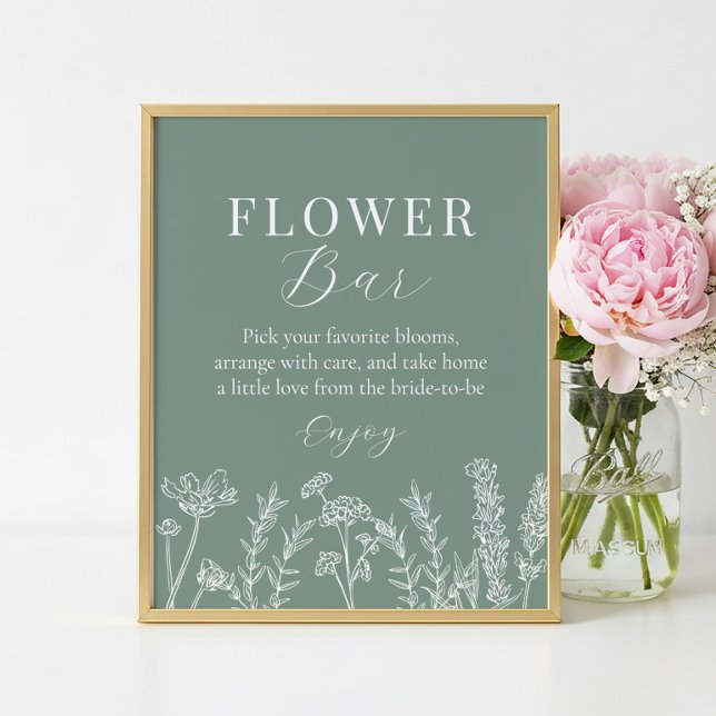 Poster Green Wildflower Bridal Shower Flower Bar Sign (Créateur téléchargé)