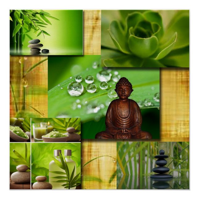 Poster Green Zen & Buddha Serenity Collage (Devant)