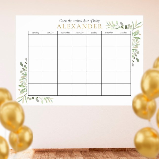 Poster Greenery Baby Shower Guess The Due Date (Créateur téléchargé)