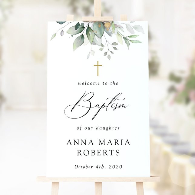 Poster Greenery, Eucalyptus Leaves, Boho, Baptism Welcome (Créateur téléchargé)
