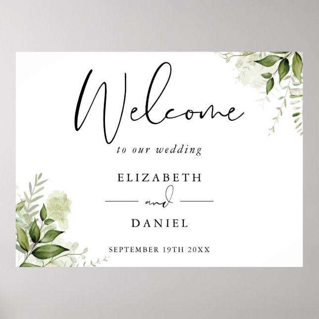 Poster Greenery Floral Wedding Welcome Sign (Devant)