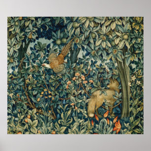 Poster GREENERY, FOREST ANIMALS Pheasant, Fox, Green Flor