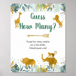Poster Greenery Gold Safari Devine Combien De Jeu Signe