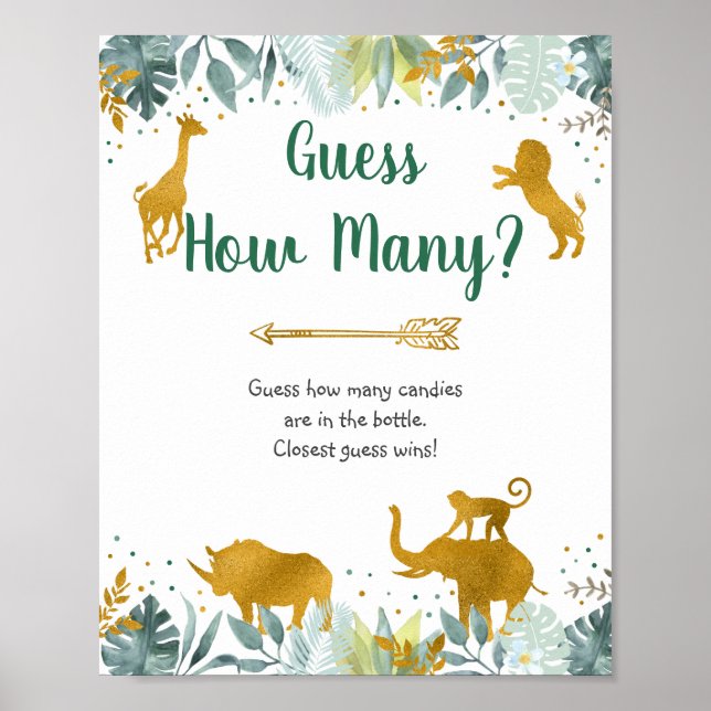 Poster Greenery Gold Safari Devine Combien De Jeu Signe (Devant)