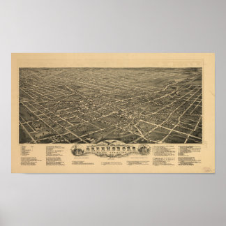 Poster Greensboro N. Carolina 1891 Carte panoramique anti