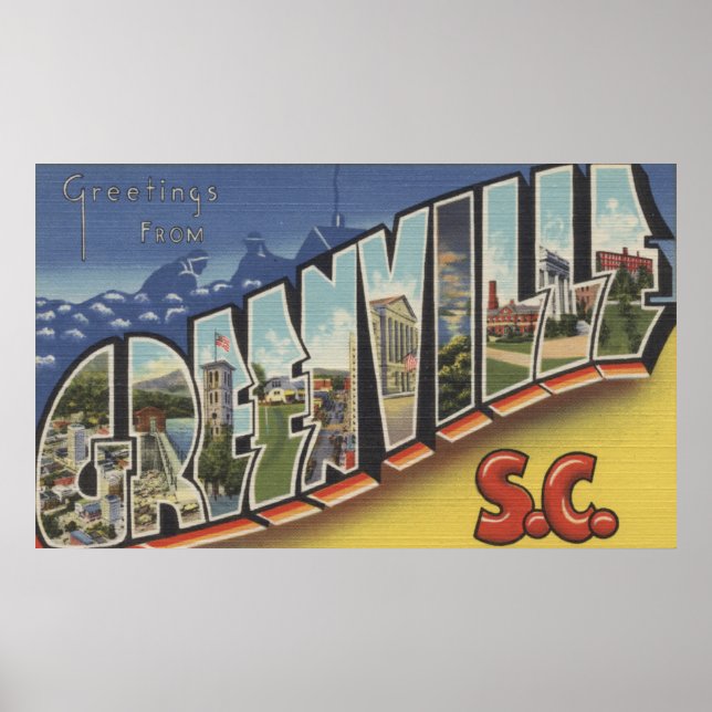 Poster Greenville, Caroline du Sud - Grandes lettres Scèn (Devant)