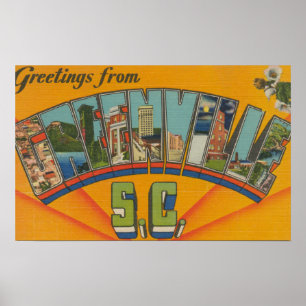 Poster Greenville, Caroline du Sud - Scènes à grandes let