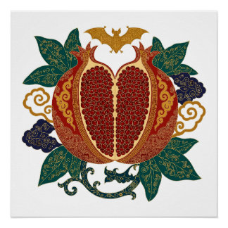 Poster Grenade Abondance Chauve-souris Art Chinois