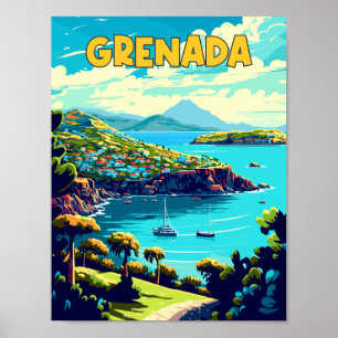Poster Grenade Caraïbes illustration de voyage vintage