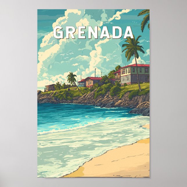 Poster Grenade Illustration Voyage Art Vintage (Devant)