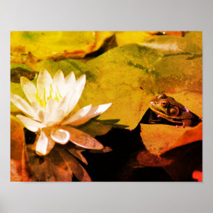 Poster Grenouille Admirant L'Eau Lily Grunge Abstrait