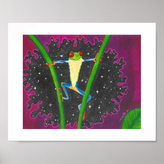 Poster Grenouille aux yeux rouges de l'arbre dans l'espac