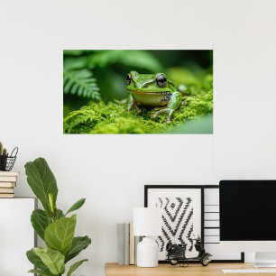 Poster grenouille dans la nouvelle forêt mossy sous-pouss