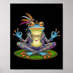 Poster Grenouille de yoga paisible paix hippie