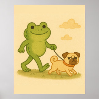 Poster Grenouille Drôle Marcher Son Chien